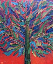 Mónica Sarmiento Castillo, árbol en rojo, 40x40cm Mónica Sarmiento